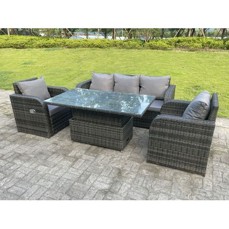Fimous Dark Mixed Grey Rattan Outdoor Garden Furniture Lifting Adjustable Dining Or Coffee Table Sets Lounge Sofa Recling Chairs 5 Seater (1/5)