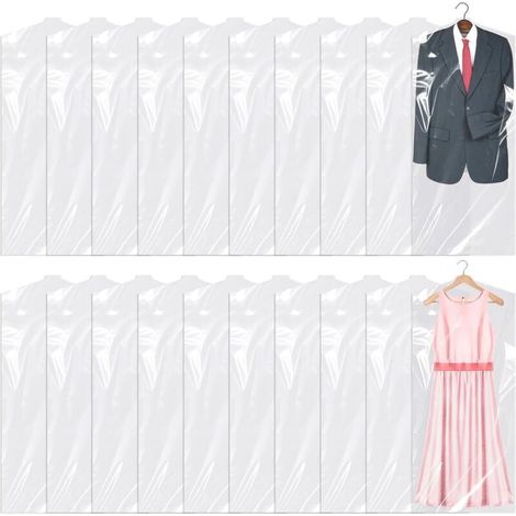 20 Pièces Plastique Housses de Vêtements, 60×150cm Transparentes Protège-vêtements en Plastique, Suspendus Housses à vêtements anti-poussière (1/5)