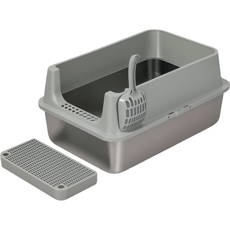 Skylos Stainless Steel Cat Litter Box Semi-Enclosed Easy Cleaning Pet Toilet