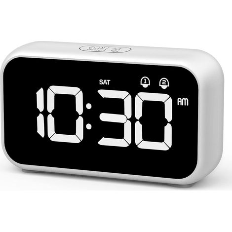 1 Réveil Numérique, Grand Écran LED Miroir, Double Alarme, Fonction Snooze, Luminosité Réglable, Charge USB (1/5)