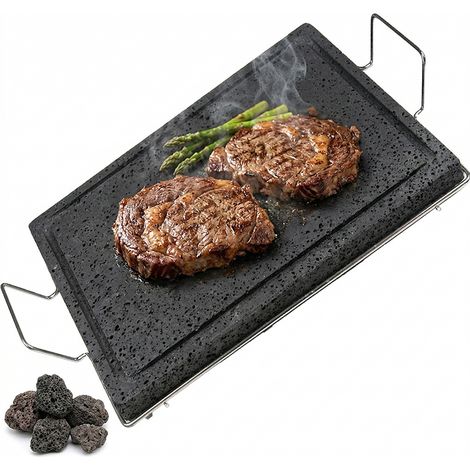 Pietra Lavica dell'Etna Professionale Piastra ollare 2.2 cm con Supporto manici Metallo cottura Dietetica con Canale Raccogli Grassi per Barbecue e Fornelli Vari Formati uso professionale Made in Ital