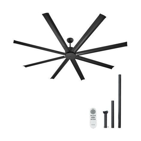Ventilador Moderno de Techo sin Luz 214 cm con Mando a Distancia 6 Velocidades, 8 Aspas de Aluminio, Motor DC Reversible, para Dormitorio, Salón, Interior, Exterior, Negro, Φ 2140 x 705,8 mm (1/5)