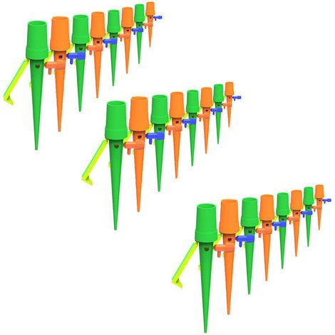 Kit d'irrigation goutte à goutte 24 pièces, piquets d'arrosage automatique avec support anti-basculement 24 pièces, s'adapte à tous les goutteurs, pour plantes d'intérieur et d'extérieur (1/5)