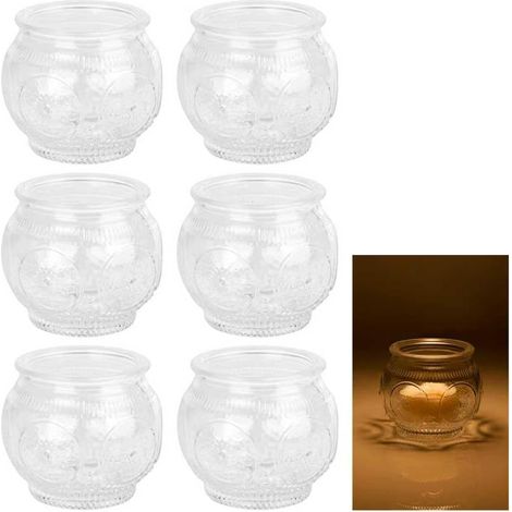 Portavelas de vidrio transparente - Portavelas redondos pequeños de vidrio transparente - Reutilizables - Velas de té versátiles para Navidad, Pascua, Halloween (transparentes) (1/5)