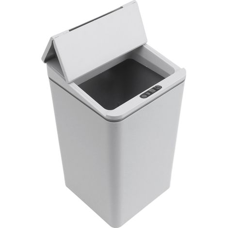 Poubelle à capteur de bureau, chargement USB, couvercle pliable, 9l, poubelle à Induction intelligente, pour chambre à coucher, salle de bain, bureau, gris (1/5)
