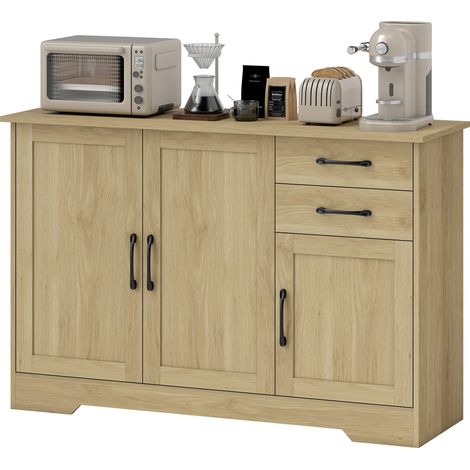 Buffet 3 portes 2 plateaux étagère réglable bois naturel 120 x 38 x 79 cm