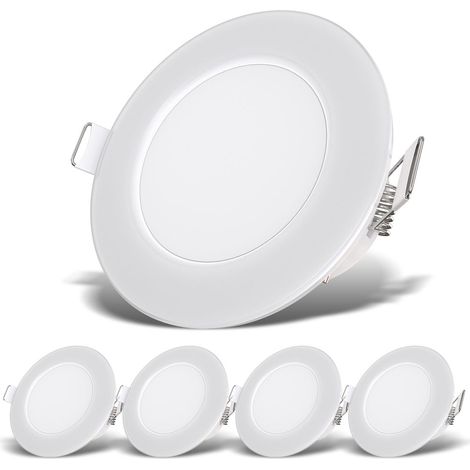 5er Set LED Bad Einbaustrahler - flach, 230V, 5x 3W, IP65, neutralweiß, 86 mm, weiß