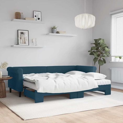 Tagesbett Ausziehbar mit Matratzen Blau 80x200 cm Samt (1/5)