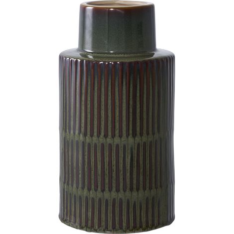 Vaso in ceramica verde e marrone con scanalature verticali ø16×h30 cm (1/5)
