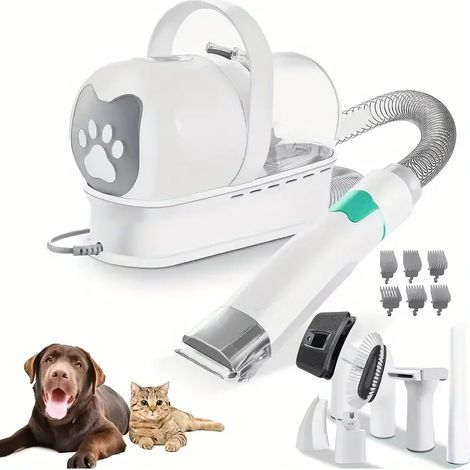 7-in-1 Haustierpflege-Set – Hunde-Staubsauger, Schermaschine, Tierhaarentferner, leistungsstarke und leise Saugkraft