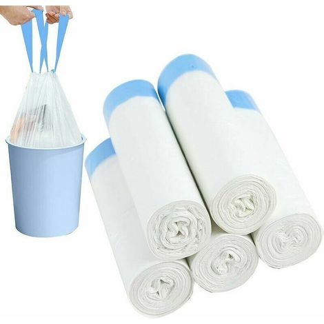 Sacs poubelle blancs à cordon de serrage avec poignée, 10-15 L, paquet de 75, nouveau matériau pour la cuisine, le salon, le bureau et la maison. (1/4)