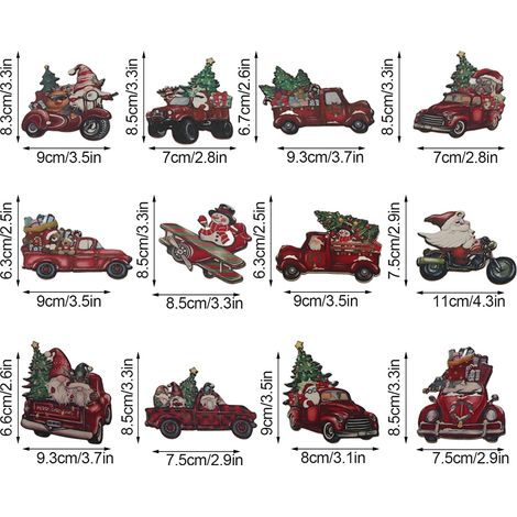 24 décorations de Noël en bois, rondelles de bois à suspendre, décoration de camion rouge pour sapin de Noël
