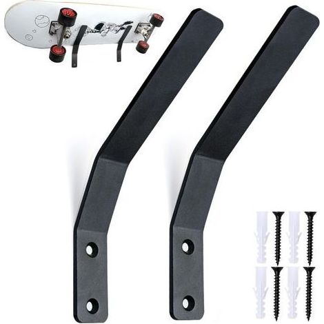 Support Skateboard Mural, Supports Muraux pour Skateboards en Métal, Support de Rangement pour Planche à roulettes, Longboards, Snowboard, Porte Ski Mural (2 Pièces, Noir) (1/5)