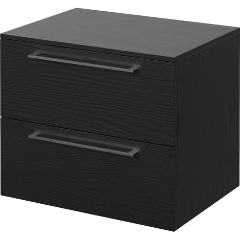 Napoli 460 Nero Oak 600mm Wall Mounted 2 Drawer Vanity Unit for Countertop Basins - 600mm - Chrome 320mm Handle