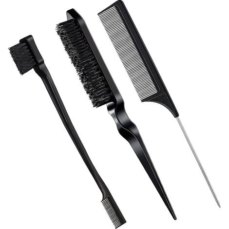 3 Pcs  (noir, Plastique) Set De Brosse  Cheveux De Bord En Poils Brosse  Bord Double Face Peigne  Dos Lisse Peigne  Double Tranchant Peigne  Queue (1/5)