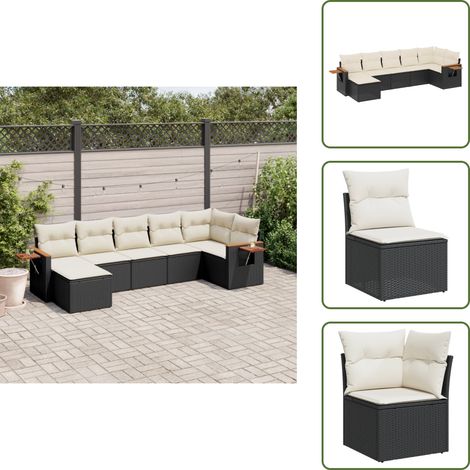 The Living Store 7-tlg. Garten-Sofagarnitur mit Kissen Schwarz Poly Rattan - Gartensorte - Gartenmöbelset - PE-Rattan Möbel - Outdoor Lounge Set - Balkonmöbel