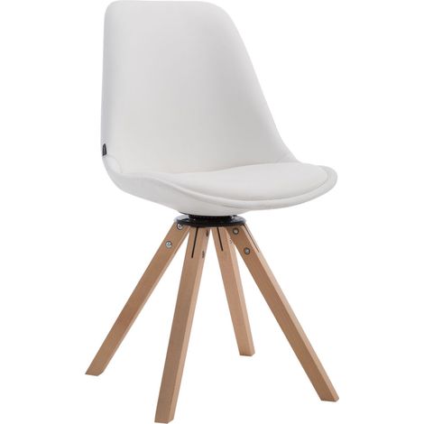 Silla de comedor x1 asiento giratorio estilo moderno en PVC blanco base madera clara 100003326 (1/3)