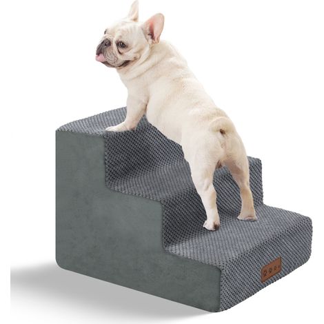 Escalier pour Chien 3 Marches Gris Foncé Polyester – Marchepied Antidérapant Lit et Canapé avec Plaque de Soutien – Housse Amovible Lavable Petit Chien Chat Âgé Senior Bouledogue