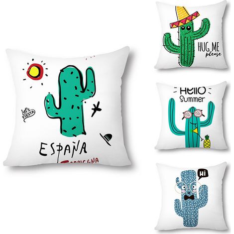Lot de 4 housses de coussin décoratives à motif cactus tropical, en coton, 45 x 45 cm, pour canapé, lit ou sofa. (1/2)