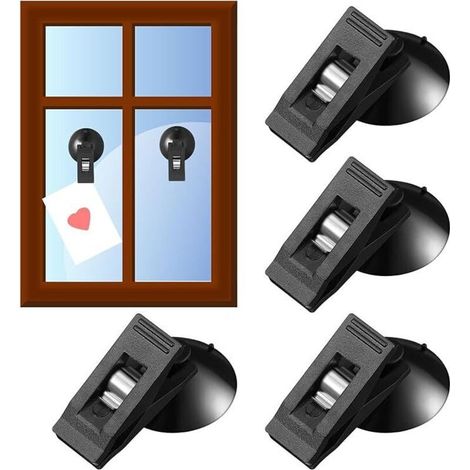 Lot De 4 Crochet Muraux Avec Ventouse D'Aspiration, Support Pour Carte De Stationnement En Plastique Noir Crochet Ventouse Salle De Bain Pour Vitre Salle De Bain Et Voiture