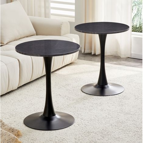 Runder Beistelltisch 60 cm schwarz aus MDF und Metall mit Marmor-Optik, stabil und pflegeleicht (1/5)