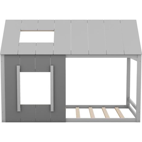 Cama infantil casa 90 x 200 cm gris en pino y MDF con techo y ventana (1/5)