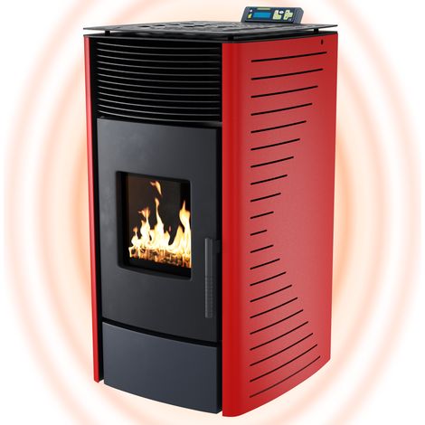 UMBRELLA® Estufa pellets P12 13,6 kW A+ hasta 300 m³,ciclo limpieza automático,modo ECO,programa semanal,mando a distancia,WiFi opcional,desconexión segura,protección vacío,sobrecalentamiento,Rojo (1/5)