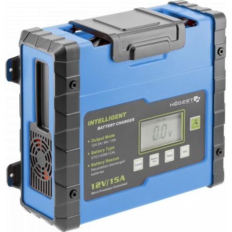 Hogert Technik Cargador de batería de Coche 2 8 15A Max para Coche Camiones Moto Batería Hasta 15-300Ah Potección contra cortocircuito HT8G613