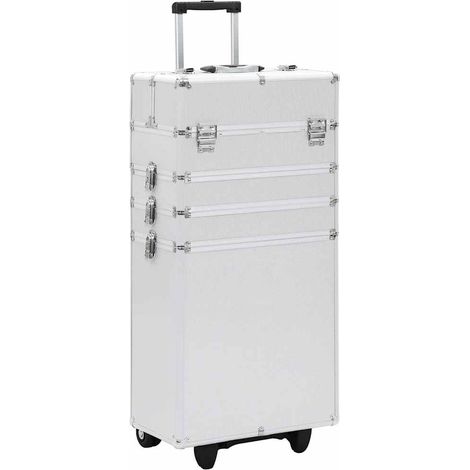 Chariot de maquillage 4 niveaux en aluminium, ABS et bois argenté 37 x 22 x 78 cm - PANGIVO (1/5)