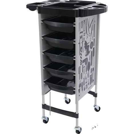 Chariot de Salon, 5 Tiroirs, Surface de Travail Pliable, noir (1/2)