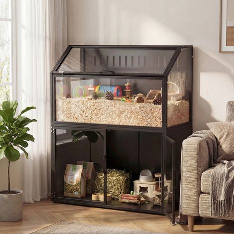 2-in-1-Hamsterkäfig mit Aufbewahrungsschrank für Goldhamster und Mäuse, Stahl und Acryl, schwarz (1/5)