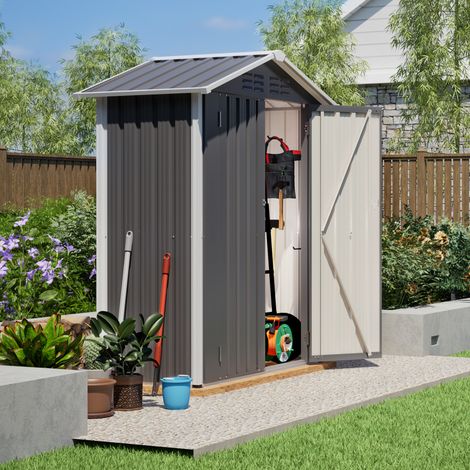 MODFU – Casetas de jardín de metal 154x83x180 cm con puerta con cerradura, ventilación y acero galvanizado – Gris (1/5)