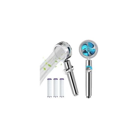 Cabezal de ducha de alta presión con ventilador turbo giratorio de 360 grados, cabezal de ducha de chorro de agua con 3 filtros turboalimentados (azul) - Crezuo