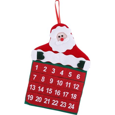 Décorations de Noël en tissu avec pochettes, Joyeux Noël, Père Noël, Calendrier de l'Avent, Ornement de compte à rebours (1/5)