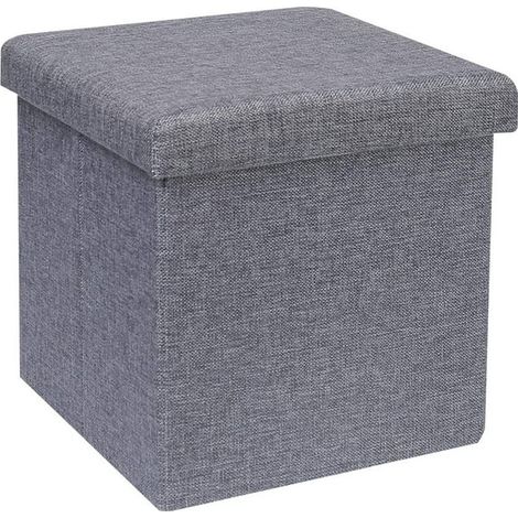 Pouf Rangement Cube en Lin, Table Basse Petite, Repose-Pieds Siège, Coffre à Jouets Pliable pour Enfants, Gris 30 cm (1/5)