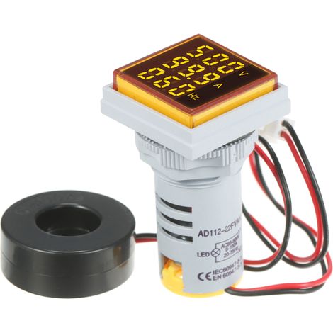 Mini voltímetro, amperímetro y kilómetro digital cuadrado con pantalla de voltaje, corriente y frecuencia, tres LED, compatible con AC60-500V, AC0-100A