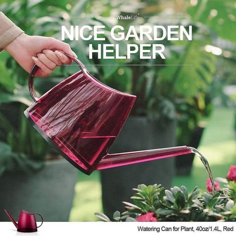 Arrosoir d'intérieur rouge, adapté aux plantes en pot et aux fleurs de jardin, long bec, capacité de 1,4 litres (1/3 gallon). (1/4)