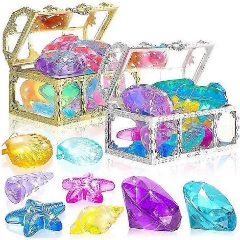 Ensemble de 24 jouets de plongée pour piscine, coffre au trésor de pirate en forme de diamant et de grande pierre précieuse, jouet de natation sous-marine d'été EK (1/5)
