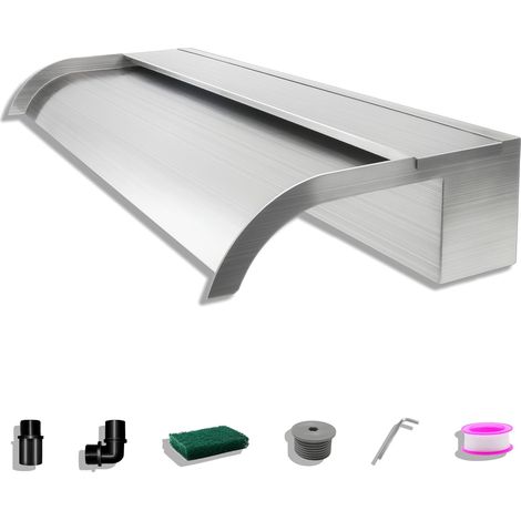 Fontaine De Piscine, Cascade Bassin Exterieur en Acier Inoxydable 30cm De Long, Déversoir De Sortie Incurvé De Largeur 18 cm avec Accessoires pour La Décoration D'étang, Patio,Jardin