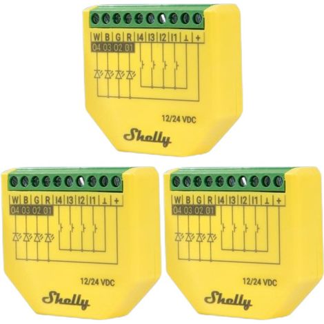 Contrôleur d'éclairage LED SHELLY Plus RGBW, PM, BT, Wi-Fi, encastré, jaune, lot de 3