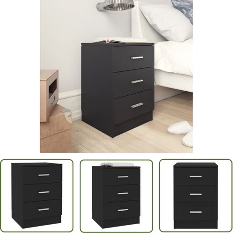 The Living Store Table de chevet Noir 38 x 35 x 56 cm Bois d'ingénierie - Table De Chevet - Meuble De Chambre - Commode - Tiroir - Noir (1/5)