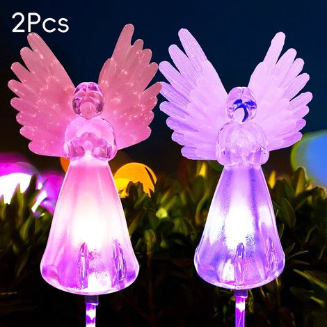 Luminaire Solaire En Forme D Ange - 2 Pièces - Pour Jardin Cimetière Patio Pelouse - LED Changeante (1/5)