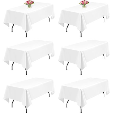 6 paquet de nappes en polyester Blanc, 153 x 260 cm pour blanc nappe rectangulaire de 1,8 m, lavables et réutilisables, résistantes aux taches et aux plis, pour fête de mariage restaurant décoration (1/5)