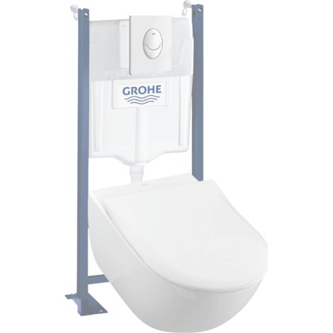 Pack inodoro suspendido sin borde VILLEROY ET BOCH Subway 2.0 + asiento + placa blanca + estructura Grohe