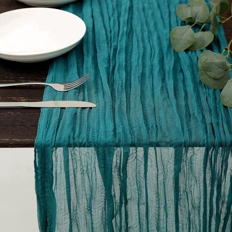 Chemin de table en mousseline 90 x 300 cm - Nappe plissée - Décoration de table style bohème champêtre - Nappe en toile de jute - Décoration intérieure - Idéal pour les fêtes et les événements (1/5)