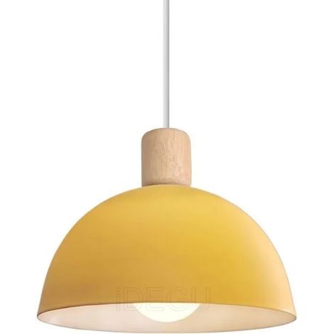 Lustre Suspension Rétro Suspension Luminaire Moderne Style Demi-Cercle Plafonnier E27 en Bois Métal Jaune, Ø 20CM (1/5)