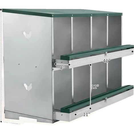 Nido para gallinas, acero resistente, fácil mantenimiento, verde / 2 niveles / 8 rejillas (1/2)