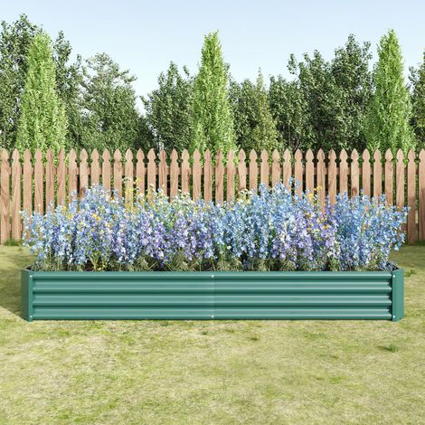 Carré potager surélevé, jardinière surélevée en métal, 232x113x30 cm, en tôle d’acier ondulée, sans fond, pour cultiver légumes et fleurs – Vert