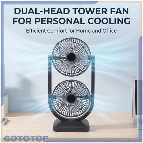 Ventilateur à double tête moins deVentilateur Tour De Refroidissement Double Tête 2 En 1 USB electromenager ventilateur Gris (1/5)