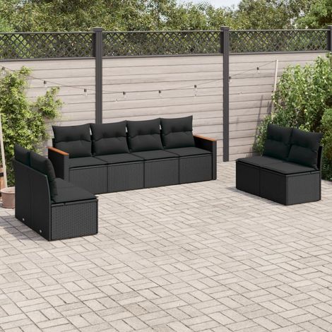 vidaXL Salon de jardin 8 pcs avec coussins noir résine tressée (1/3)